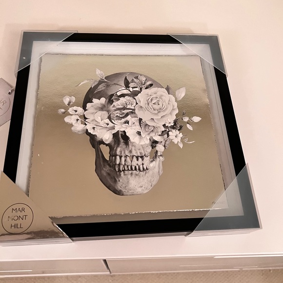 Marmont Hill silver skull with flowers framed art. NWT. - Picture 2 of 6